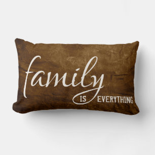 Family quote on brown leather background lumbar cushion