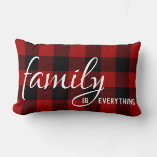 Family quote on buffalo plaid lumbar cushion