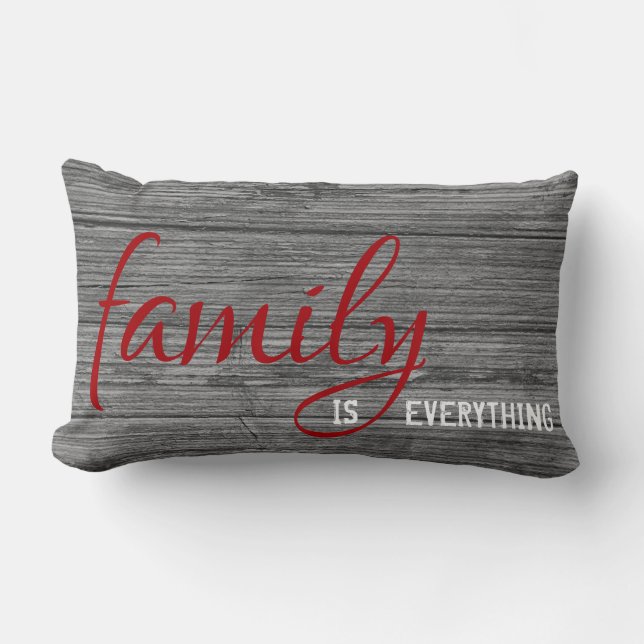 Family quote on rustic wood lumbar cushion (Front)