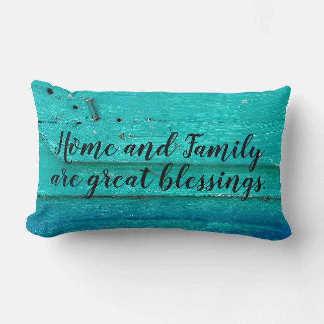 family quote on rustic wood lumbar cushion (Front)