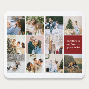 Family Quote Photo Collage Burgundy Red Mouse Mat
