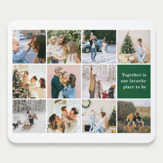 Family Quote Photo Collage Green Mouse Mat