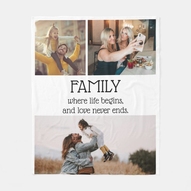 Family Quote Photo Collage Modern Personalised Fleece Blanket (Front)