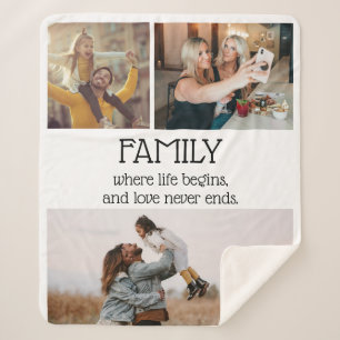 Family Quote Photo Collage Modern Personalised Sherpa Blanket