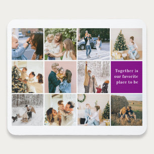 Family Quote Photo Collage Purple Mouse Mat