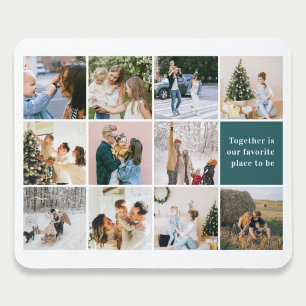 Family Quote Photo Collage Teal Mouse Mat
