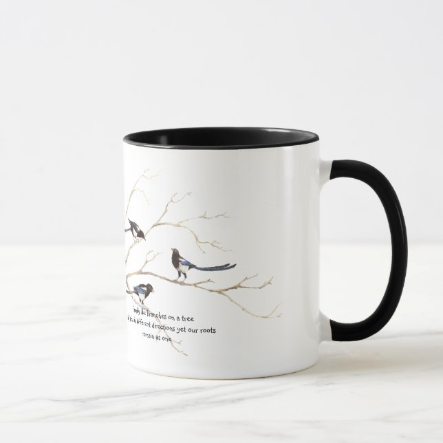 Family Quote with Watercolor Magpie Bird Family Mug (Right)