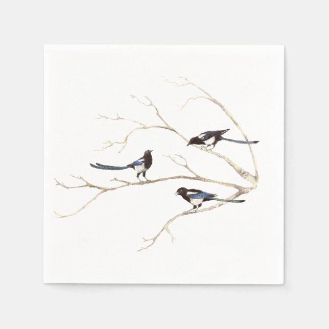 Family Quote with Watercolor Magpie Bird Family Napkin (Front)