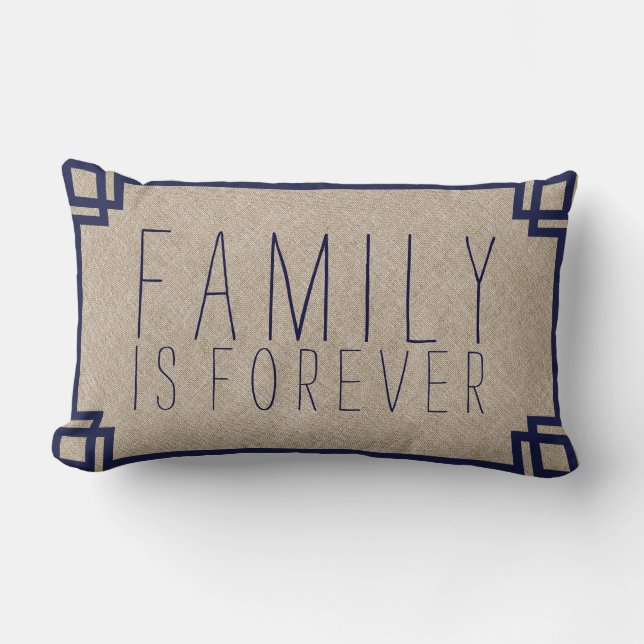 Family Quoter Beige Faux Linen & Blue Frame 2 Lumbar Cushion (Front)