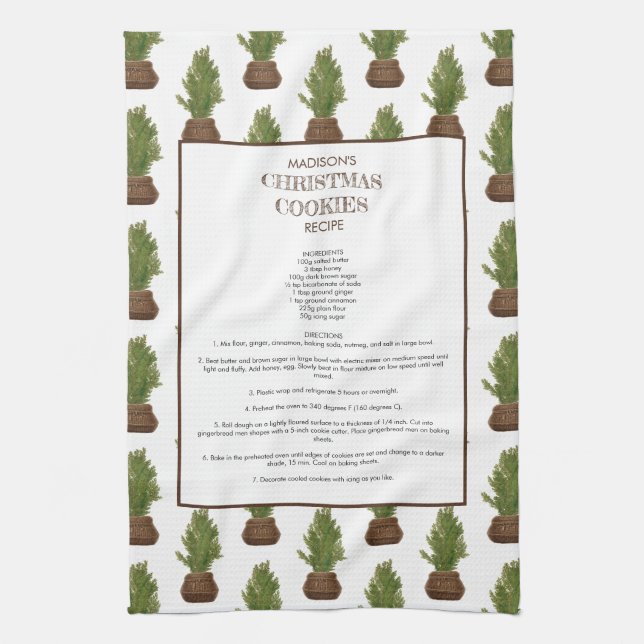 Family Recipe Christmas Tree Holiday Keepsake Tea Towel (Vertical)