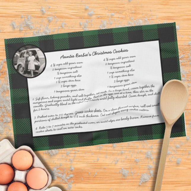 Family Recipe Green Buffalo Plaid Holiday Keepsake Tea Towel (Creator Uploaded)