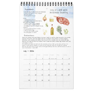 Family Recipe Heirloom Keepsake   Watercolor  Calendar