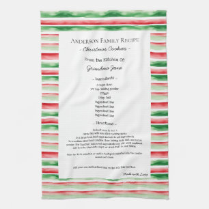 Family Recipe Heirloom Text Christmas Watercolor Tea Towel