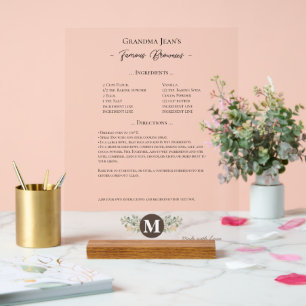 Family Recipe Keepsake Clear Acrylic Sign