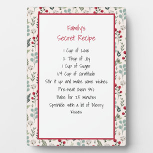 Family Recipe Keepsake Holiday Plaque