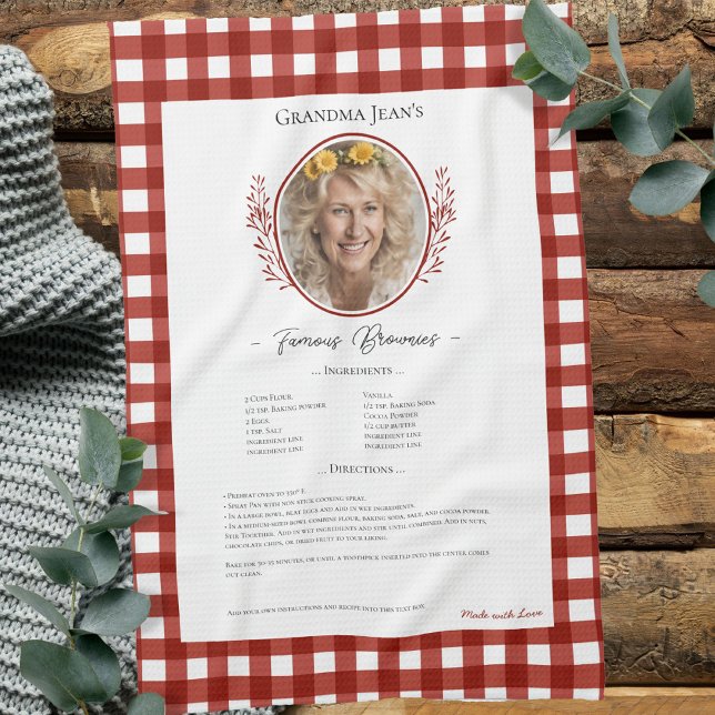 Family Recipe Keepsake Photo Gingham Tea Towel (Creator Uploaded)