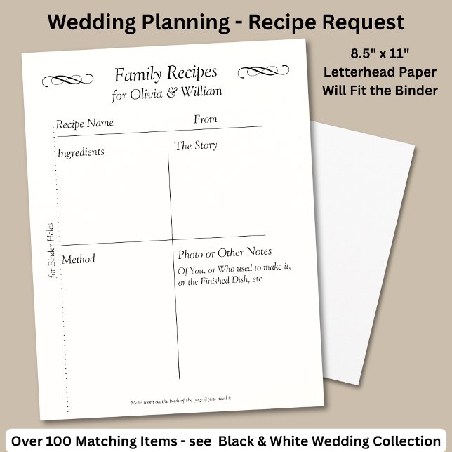 Family Recipe Sheets, Black White Infinity Scroll, Custom Letterhead (Creator Uploaded)