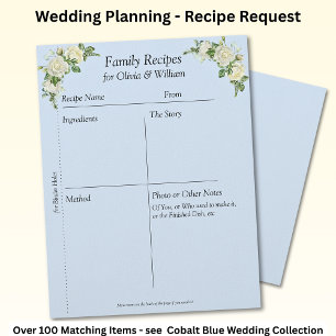 Family Recipe Sheets, Blue & White Roses Custom Letterhead