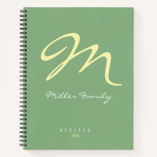 Family Recipes Monogrammed sage-green Notebook