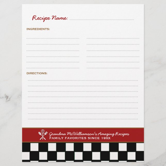 Family Recipes Personalised Binder Insert (Front)