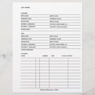 Family Records Genealogy Fillable Form Template