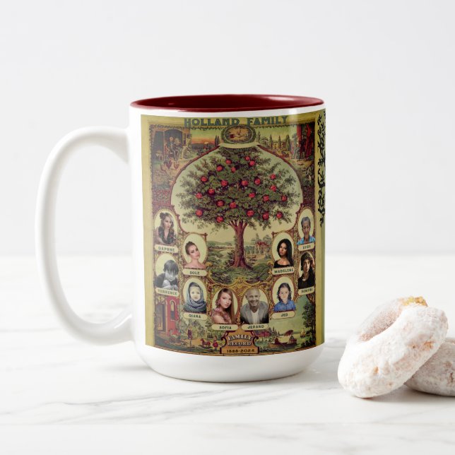 Family Records Tree Personalise Two-Tone Coffee Mug (With Donut)