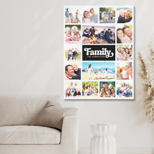 Family Retro Typography Photo Collage 16 Pictures Canvas Print