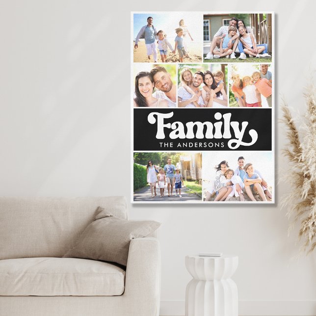 Family Retro Typography Photo Collage Canvas Print (Creator Uploaded)