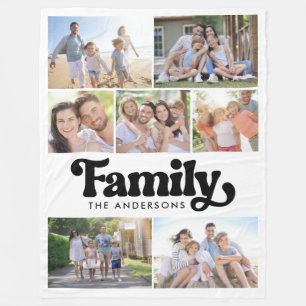 Family Retro Typography Photo Collage Fleece Blanket