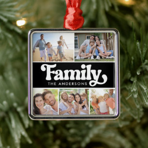 Family Retro Typography Photo Collage Metal Tree Decoration