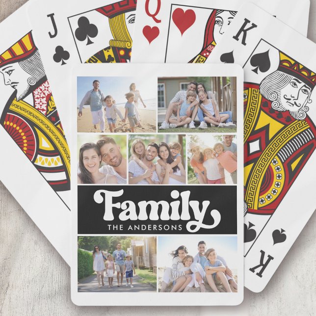 Family Retro Typography Photo Collage Playing Cards (Creator Uploaded)