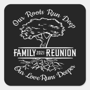 Family Reunion 2021 Family Tree Heart Roots Square Sticker