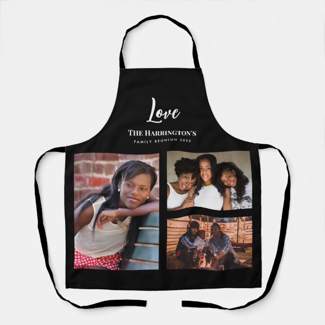 Family Reunion 3 Section Photo Collage Black Frame Apron (Front)