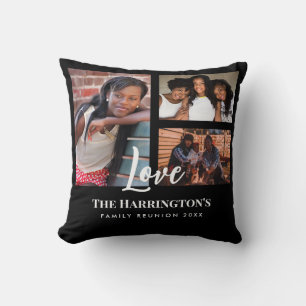 Family Reunion 3 Section Photo Collage Black Frame Cushion