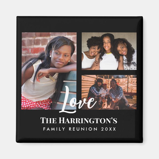 Family Reunion 3 Section Photo Collage Black Frame Magnet (Front)