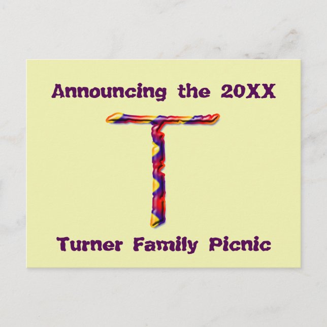 Family Reunion Announcement Colourful Letter T (Front)