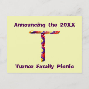 Family Reunion Announcement Colourful Letter T Postcard