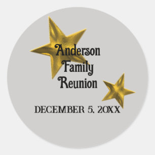 Family Reunion Announcement Gold Star Reserve Date Classic Round Sticker