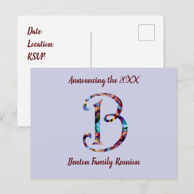 Family Reunion Announcement Letter B Invitation Postcard (Front/Back)