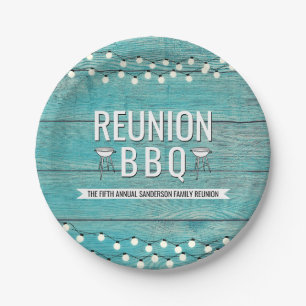 Family Reunion Annual BBQ Barbecue Rustic Paper Plate