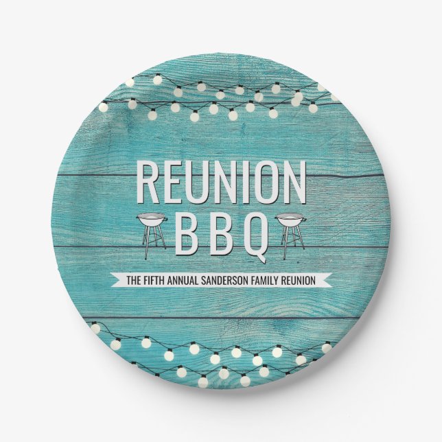 Family Reunion Annual BBQ Barbecue Rustic Paper Plate (Front)