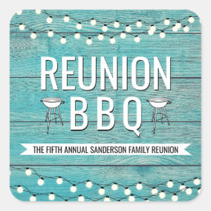 Family Reunion Annual BBQ Barbecue Rustic Square Sticker