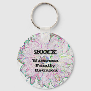 Family Reunion Artistic Flower Sketch Keepsake Key Ring