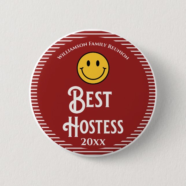 Family Reunion Award Best Hostess 6 Cm Round Badge (Front)