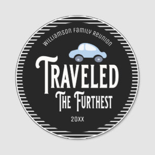 Family Reunion Award Car Travelled The Furthest Name Tag