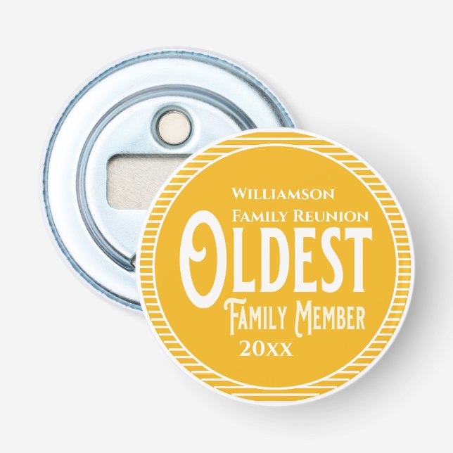 Family Reunion Award Oldest Family Member Bottle Opener (Front)