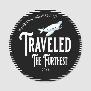 Family Reunion Award Plane Travelled The Furthest Name Tag