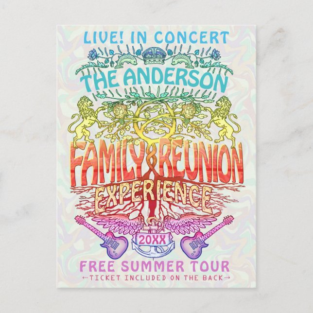 Family Reunion Band Concert Ticket Neon Retro 70s Postcard (Front)