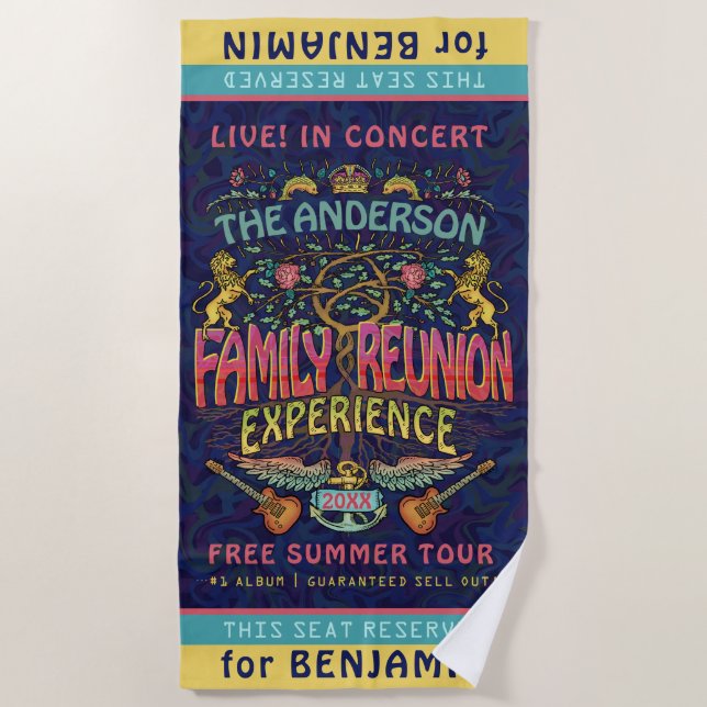 Family Reunion Band Retro 70s Concert Logo Name Beach Towel (Front)
