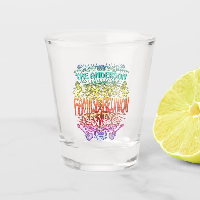 Family Reunion Band Retro 70s Concert Logo Neon Shot Glass (Front)